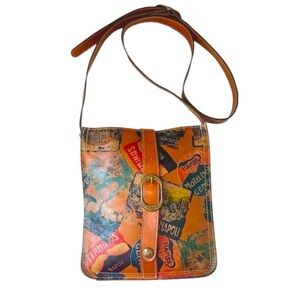 Patricia Nash Venezia Leather Postcard Stamp Print Crossbody Bag